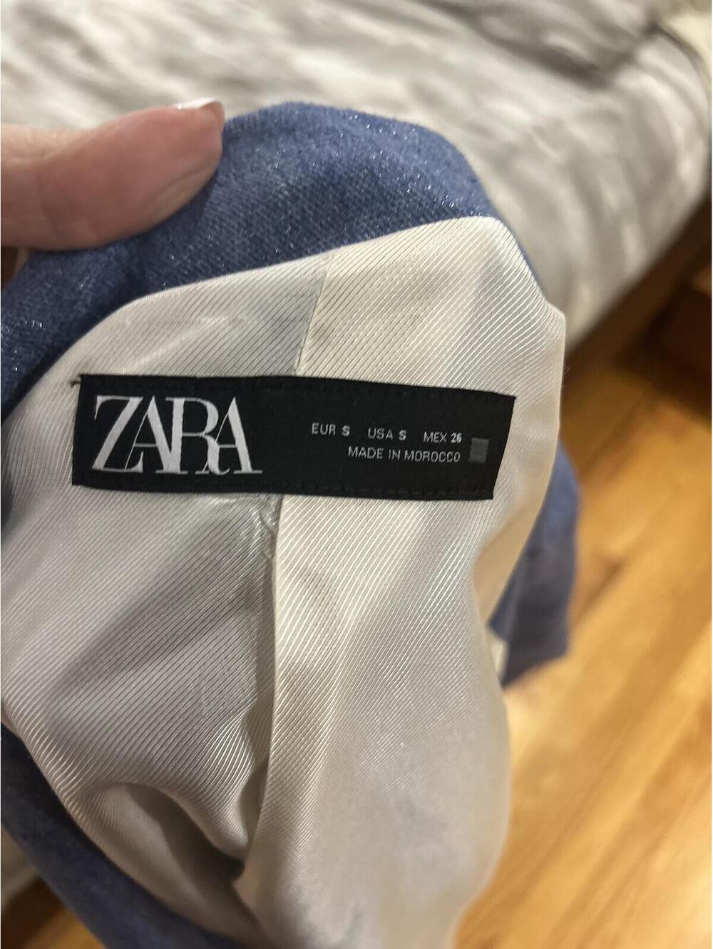 ZARA Blue Linen Blend Blazer Jacket Sz Small - Picture 6 of 9